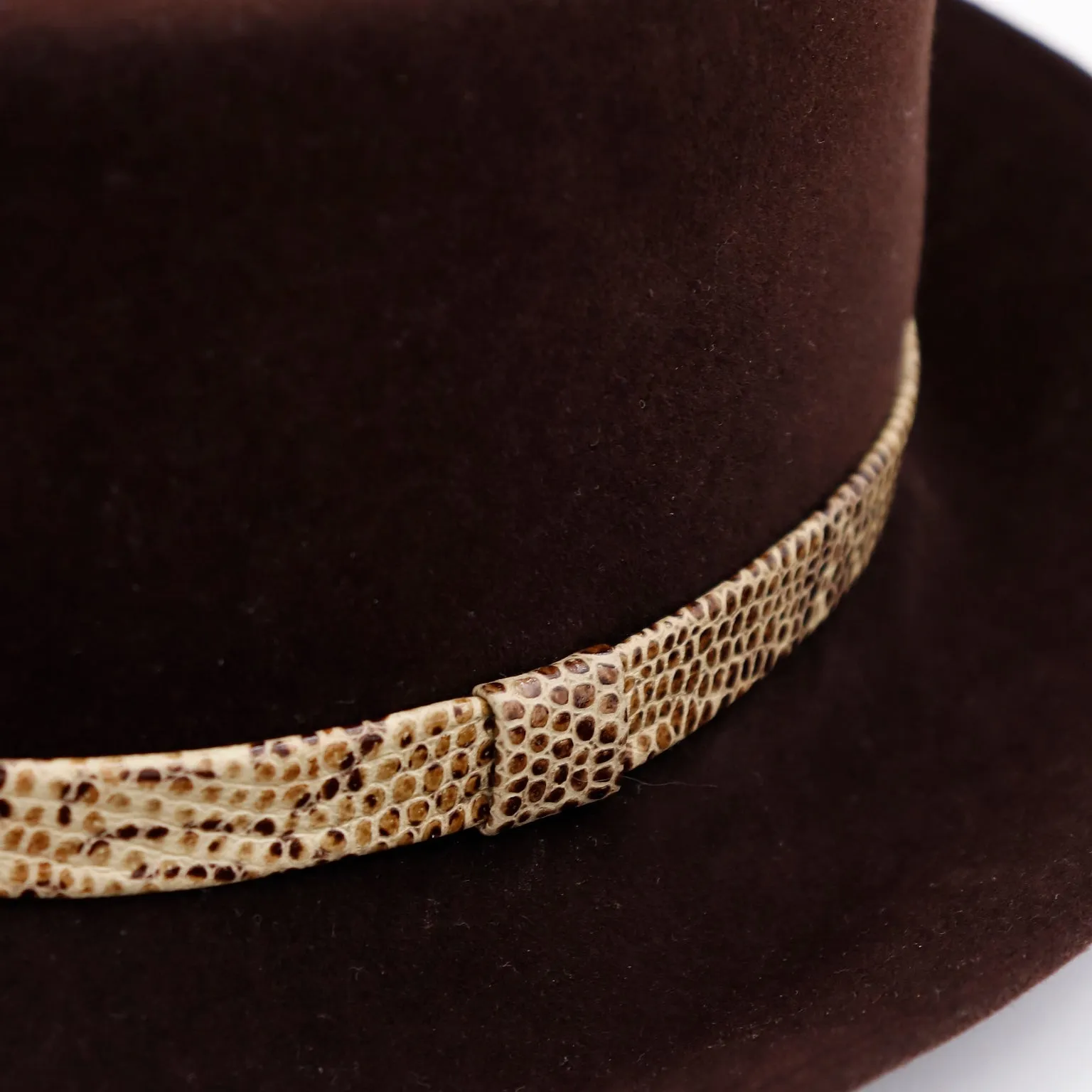 1990s Patricia Underwood New York Brown Wool Hat with Snakeskin Band