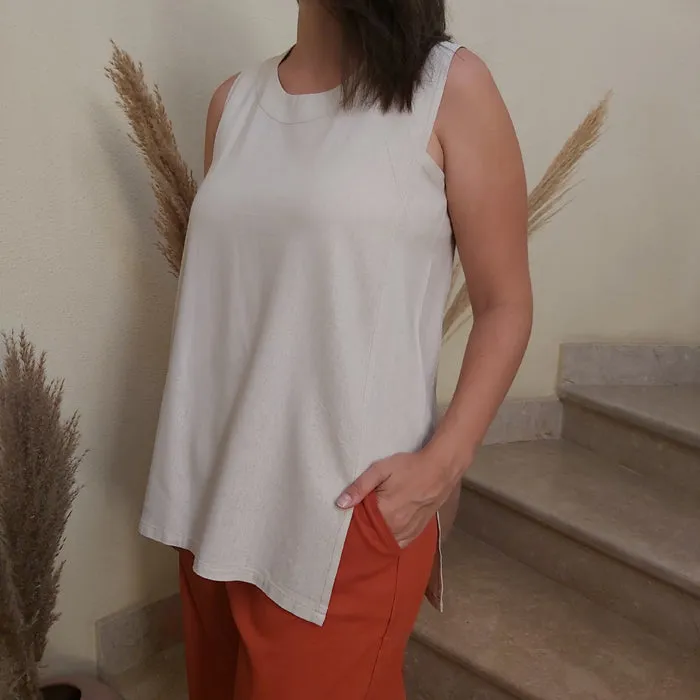21S6/o Sleeveless Sun-Top Linen