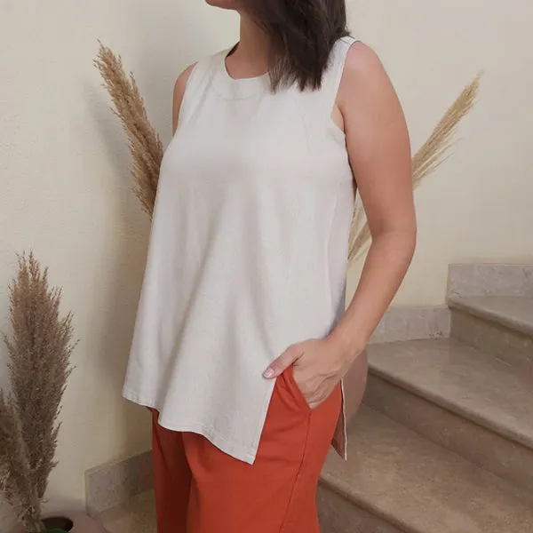 21S6/o Sleeveless Sun-Top Linen