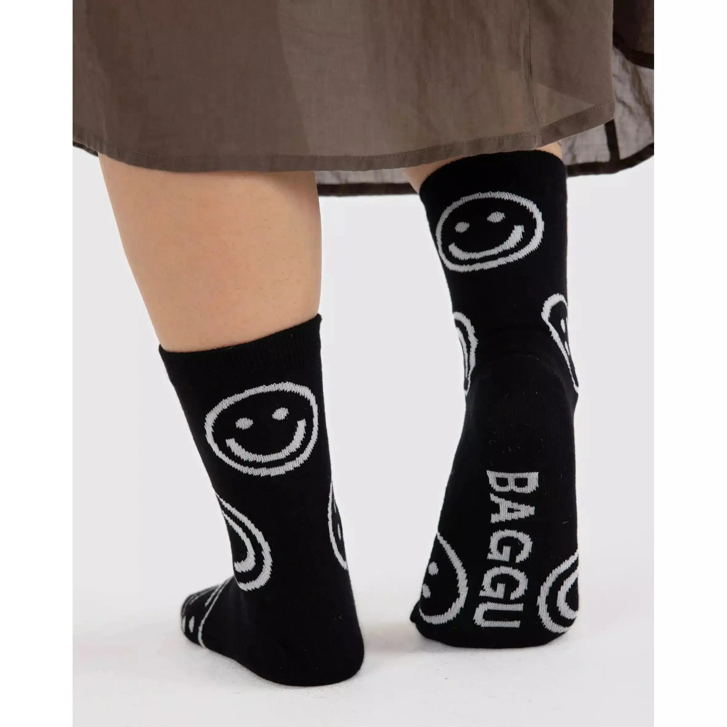 Baggu - Adult crew socks - Black Happy