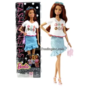 Barbie Fashionistas 12" Doll - SUMMER (CLN69) in White Tops & Blue Polka Dots Skirt with Sunglasses & Purse