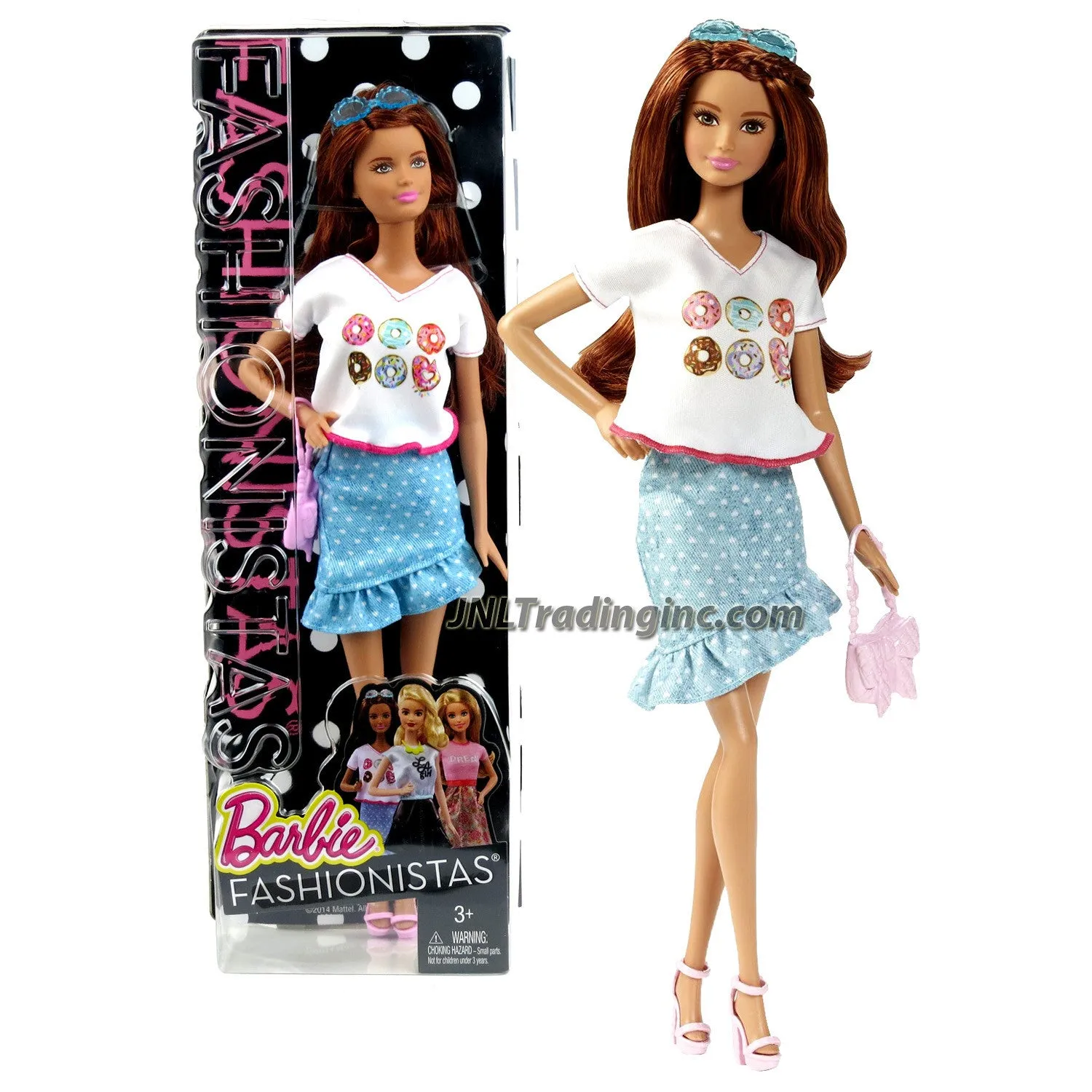 Barbie Fashionistas 12" Doll - SUMMER (CLN69) in White Tops & Blue Polka Dots Skirt with Sunglasses & Purse