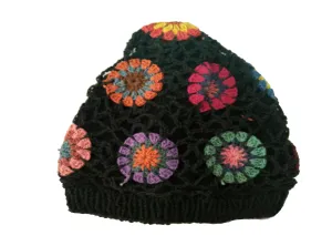 Black Cotton Thread crocheted beanie hat- TC-HAT-100BLK