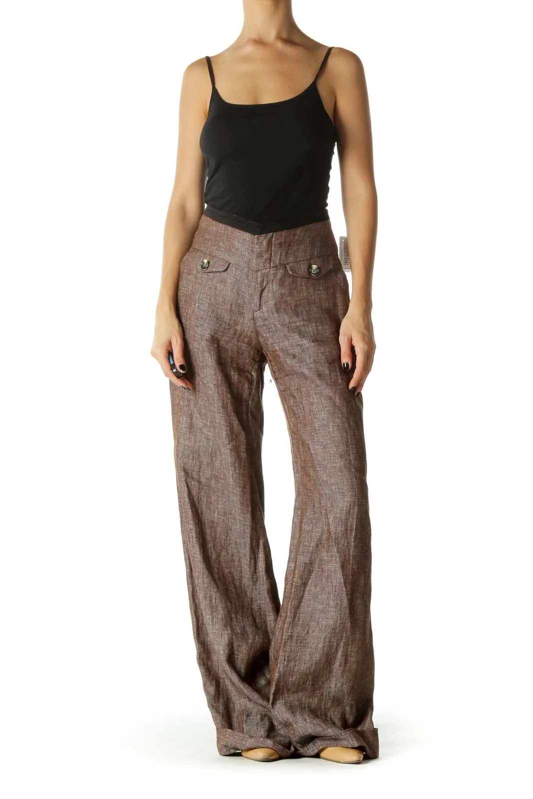Brown High Waited Cuffed Wide Leg Pants