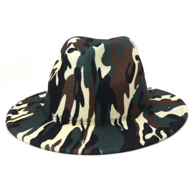 Camouflage or Tie Dye or Variety Print Wool Fedora Hats