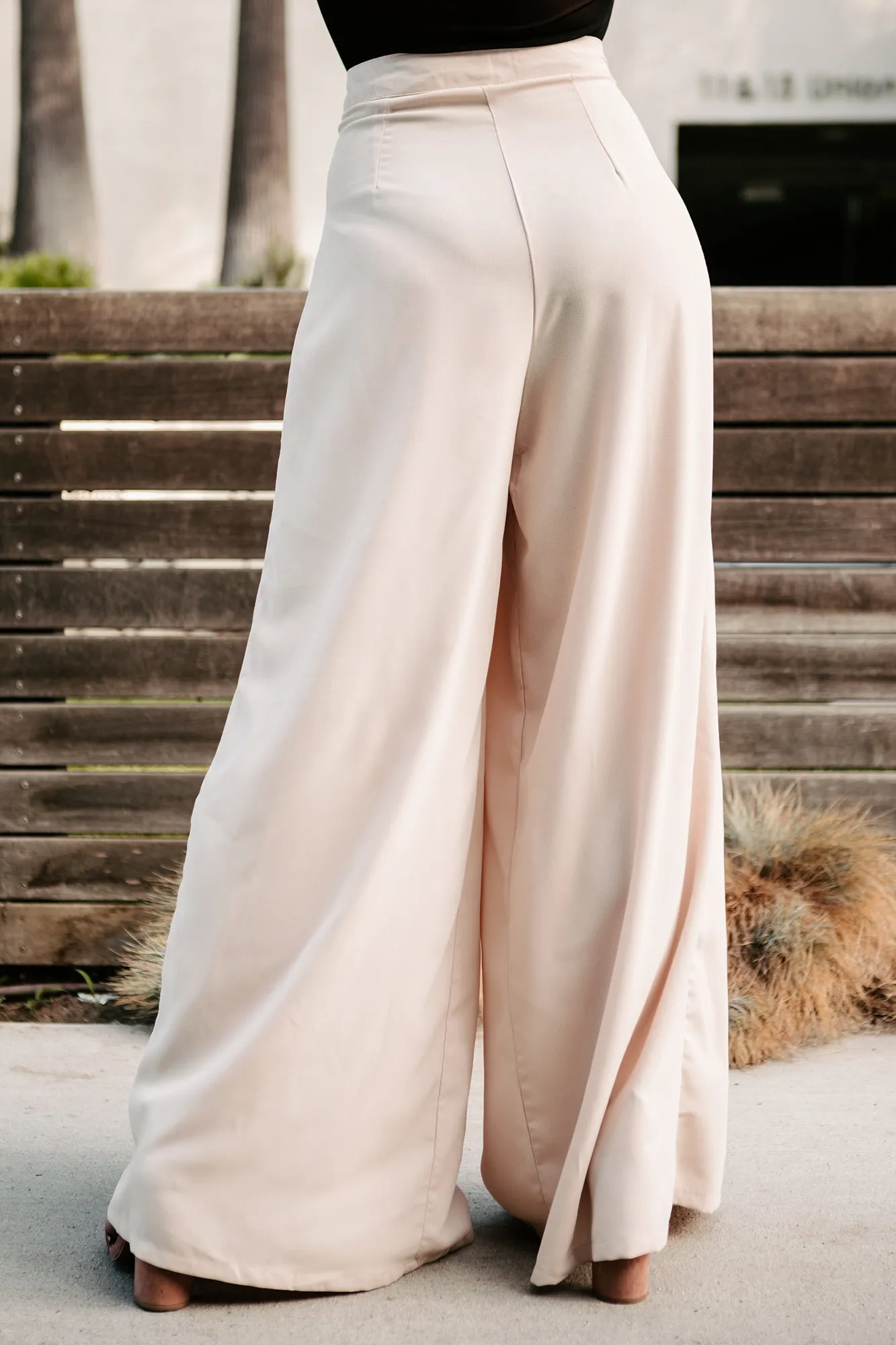 Conference Call High Rise Pleated Wide Leg Pants (Natural)
