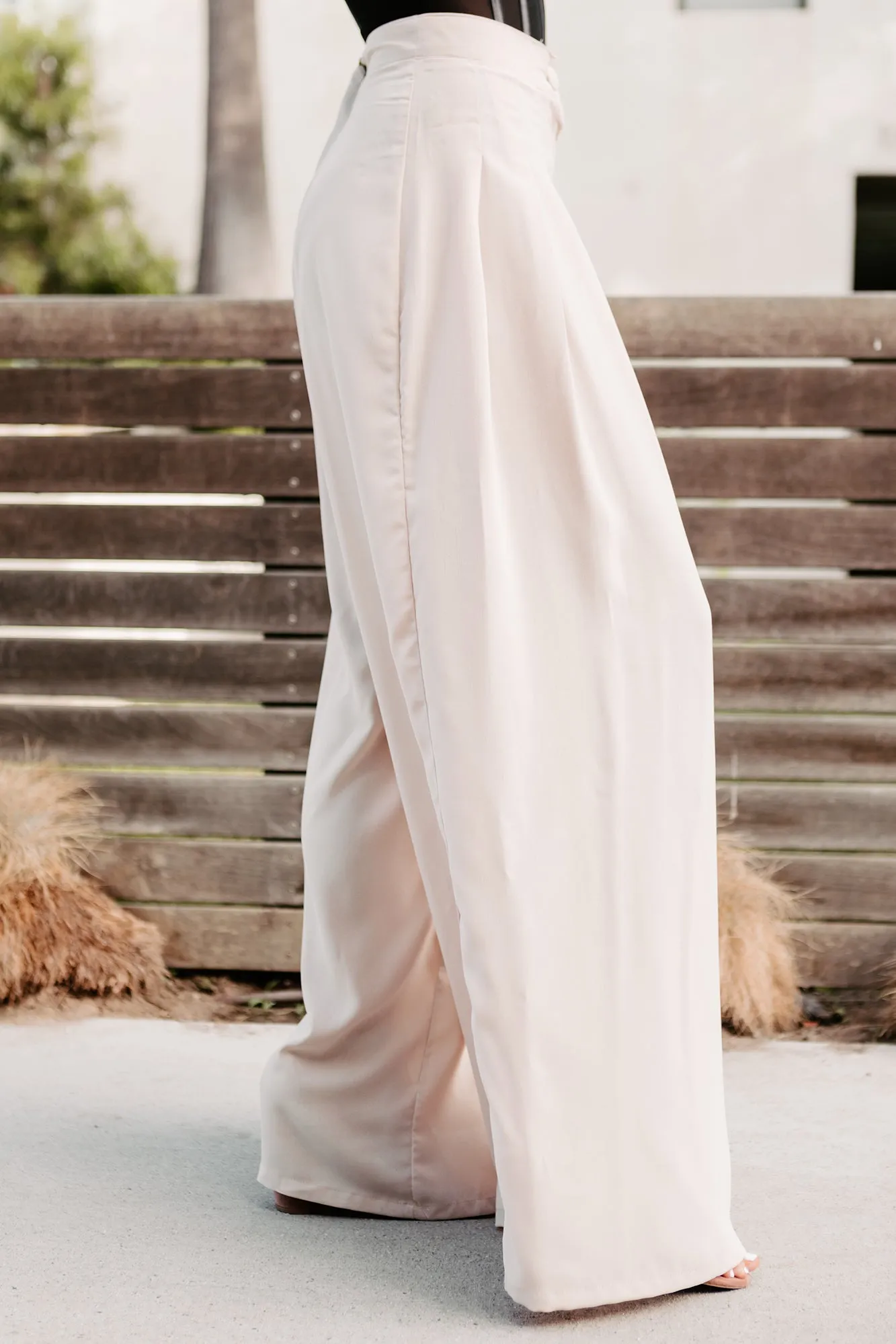 Conference Call High Rise Pleated Wide Leg Pants (Natural)