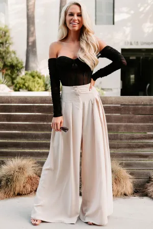 Conference Call High Rise Pleated Wide Leg Pants (Natural)