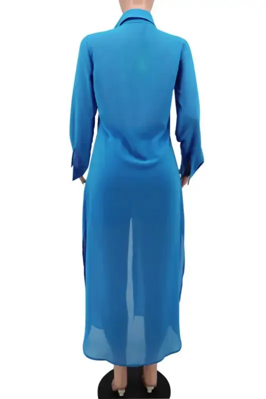 Cool Chiffon Single-Breasted Maxi Shirt Shorts Set