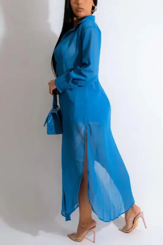 Cool Chiffon Single-Breasted Maxi Shirt Shorts Set