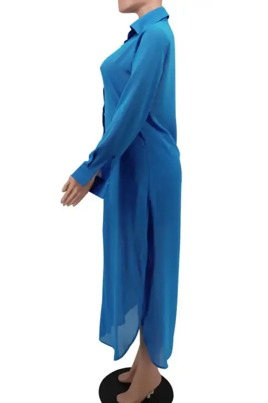 Cool Chiffon Single-Breasted Maxi Shirt Shorts Set