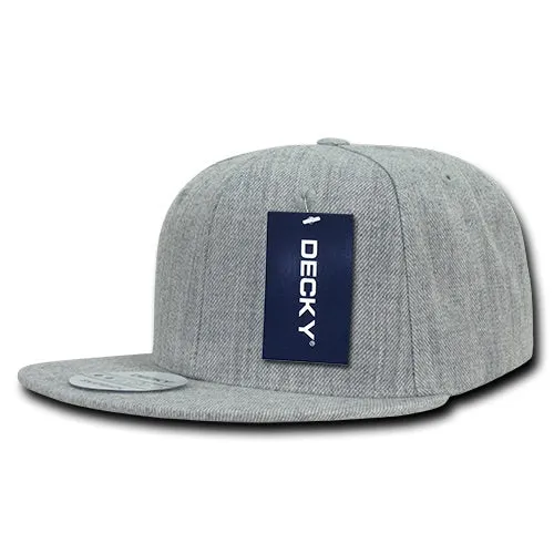 Decky 1092 Heather Grey Snapback, 6 Panel Flat Bill Hat