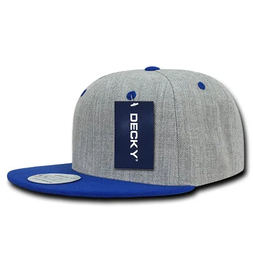 Decky 1092 Heather Grey Snapback, 6 Panel Flat Bill Hat