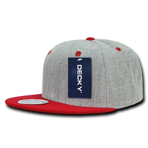 Decky 1092 Heather Grey Snapback, 6 Panel Flat Bill Hat