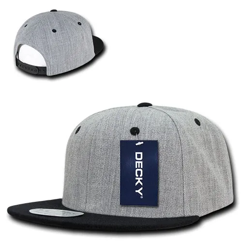 Decky 1092 Heather Grey Snapback, 6 Panel Flat Bill Hat