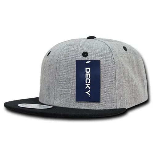 Decky 1092 Heather Grey Snapback, 6 Panel Flat Bill Hat