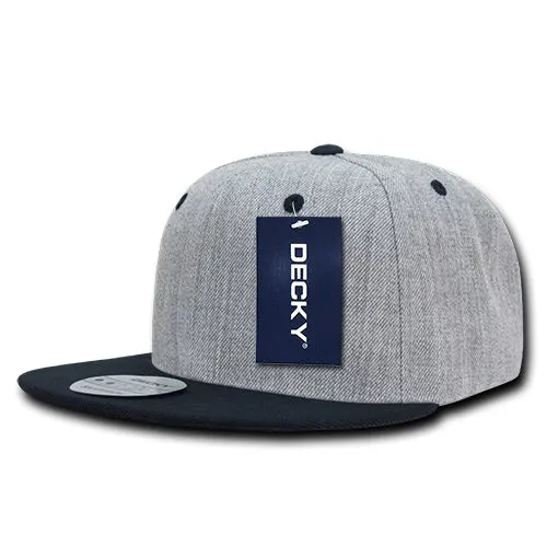 Decky 1092 Heather Grey Snapback, 6 Panel Flat Bill Hat