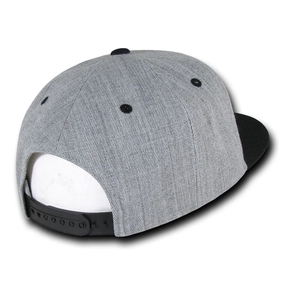 Decky 1092 Heather Grey Snapback, 6 Panel Flat Bill Hat
