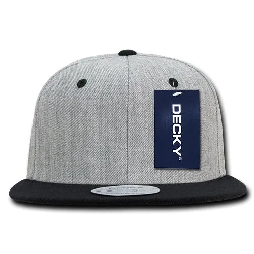 Decky 1092 Heather Grey Snapback, 6 Panel Flat Bill Hat