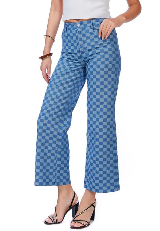 Denim Checkered Pants