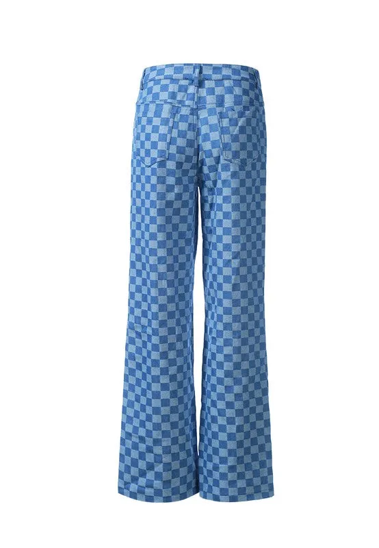Denim Checkered Pants