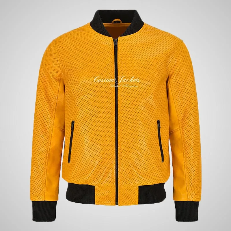 DIMA Perforated Leather Bomber Jacket For Mens Soft Leather