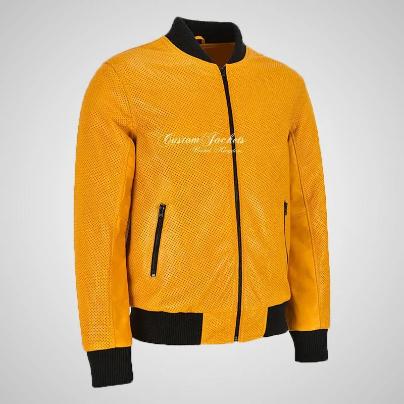 DIMA Perforated Leather Bomber Jacket For Mens Soft Leather