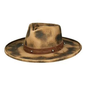 Echo - Handcrafted Burned Distressed Pencil Brim Fedora Hat