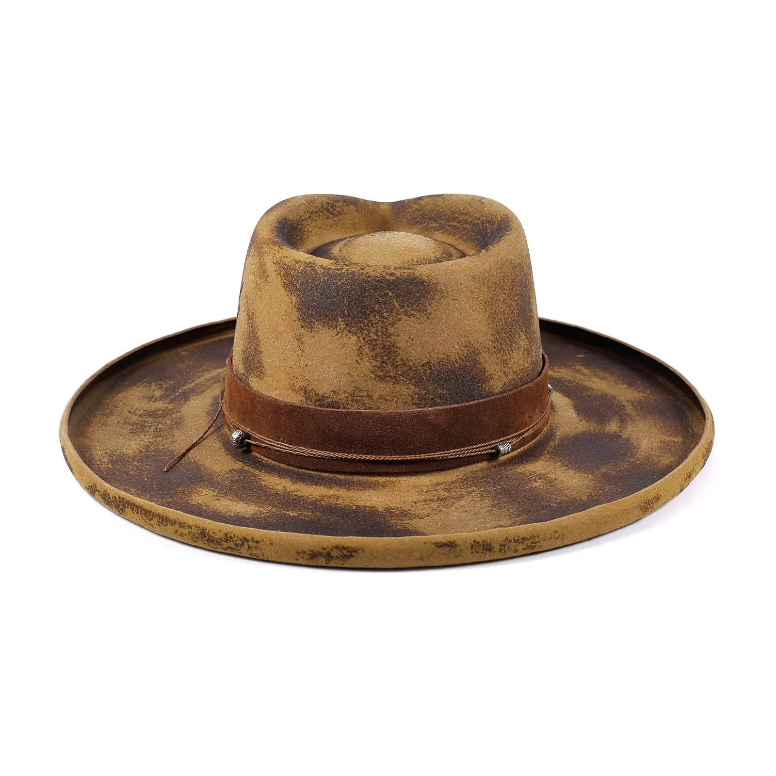 Echo - Handcrafted Burned Distressed Pencil Brim Fedora Hat
