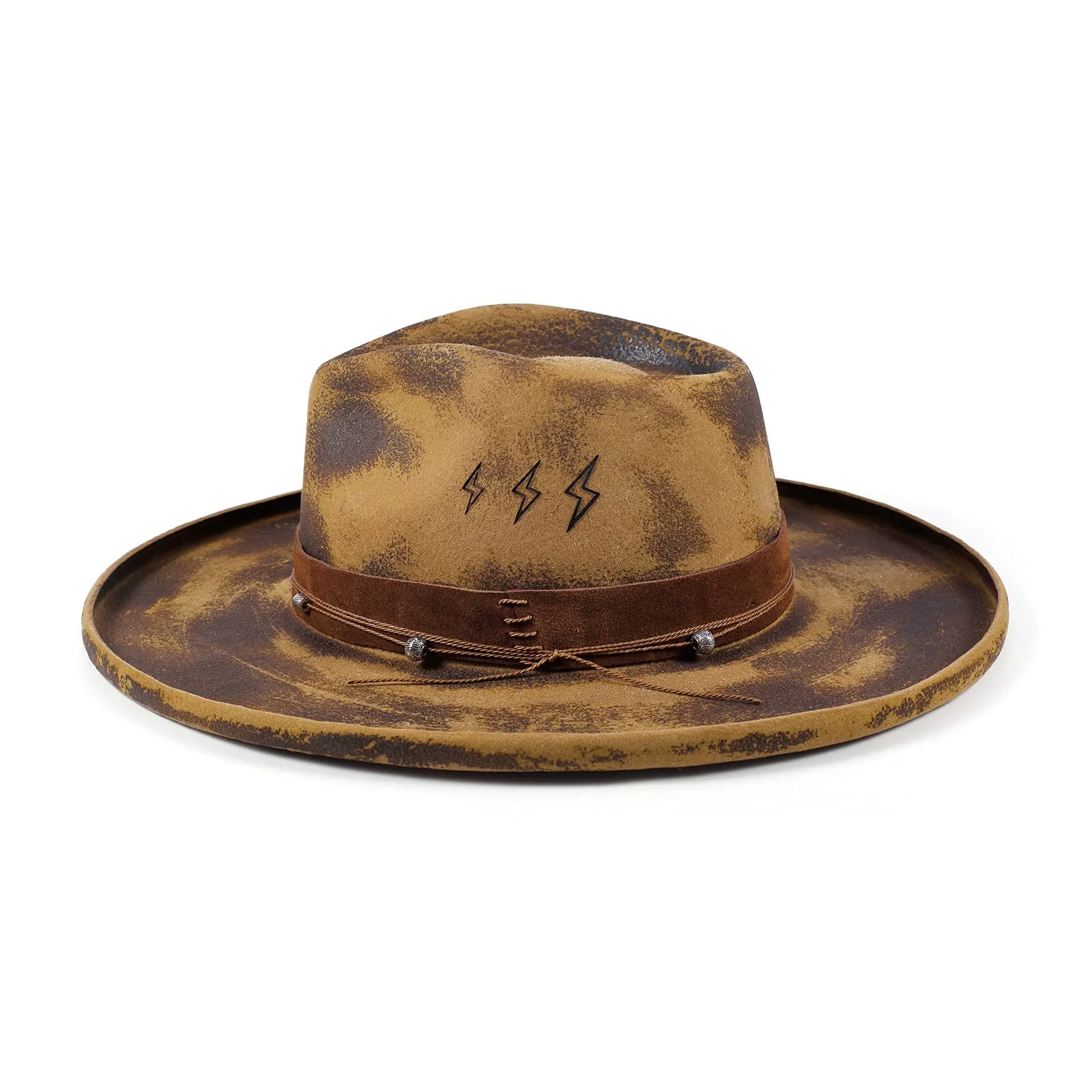Echo - Handcrafted Burned Distressed Pencil Brim Fedora Hat