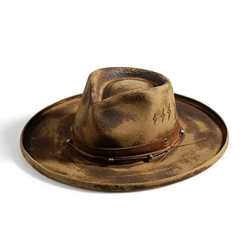 Echo - Handcrafted Burned Distressed Pencil Brim Fedora Hat