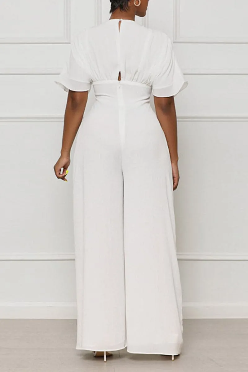 JA462 V neck Wide Leg Jumpsuits