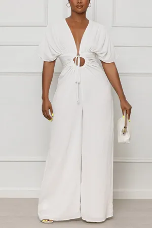 JA462 V neck Wide Leg Jumpsuits