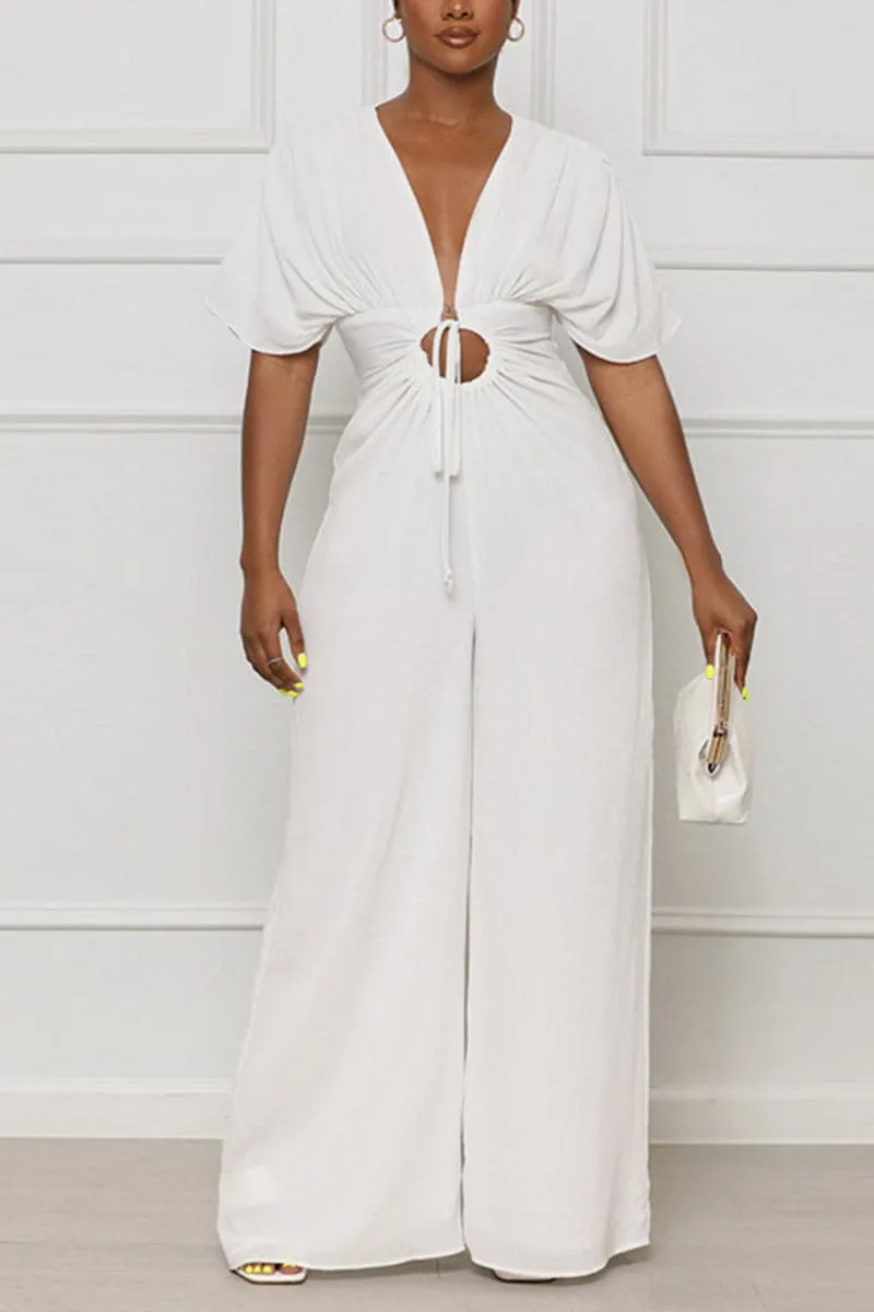JA462 V neck Wide Leg Jumpsuits