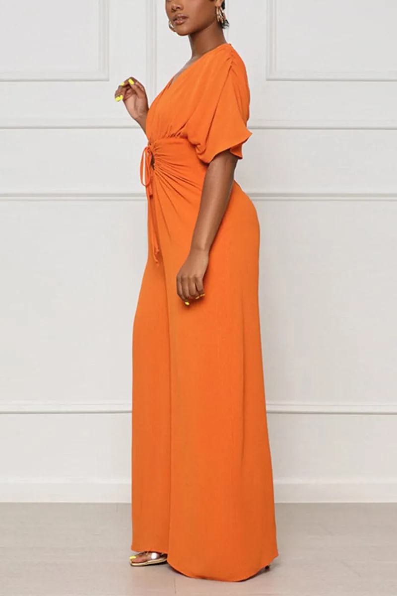 JA462 V neck Wide Leg Jumpsuits