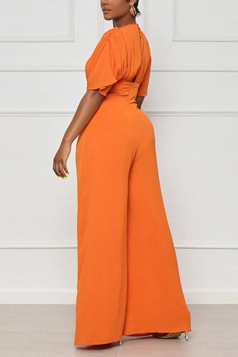 JA462 V neck Wide Leg Jumpsuits