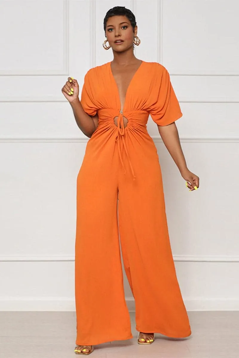 JA462 V neck Wide Leg Jumpsuits