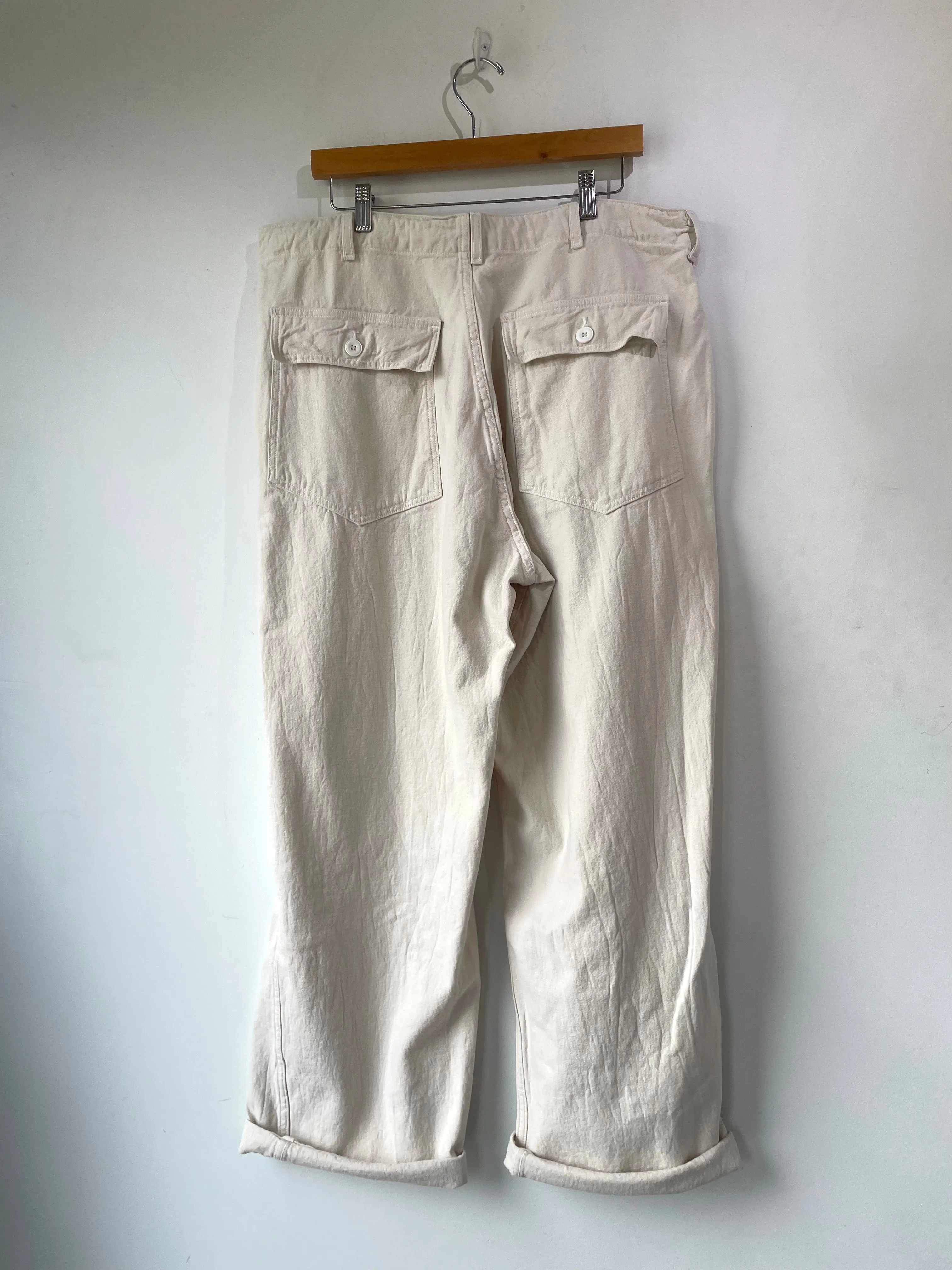 Japanese Workwear Wide Leg Cream Canvas Pants