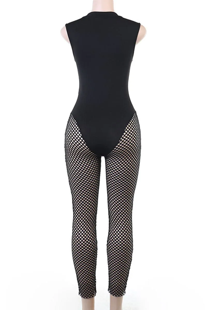 JB003 Fishnet Sleeveless Jumpsuits