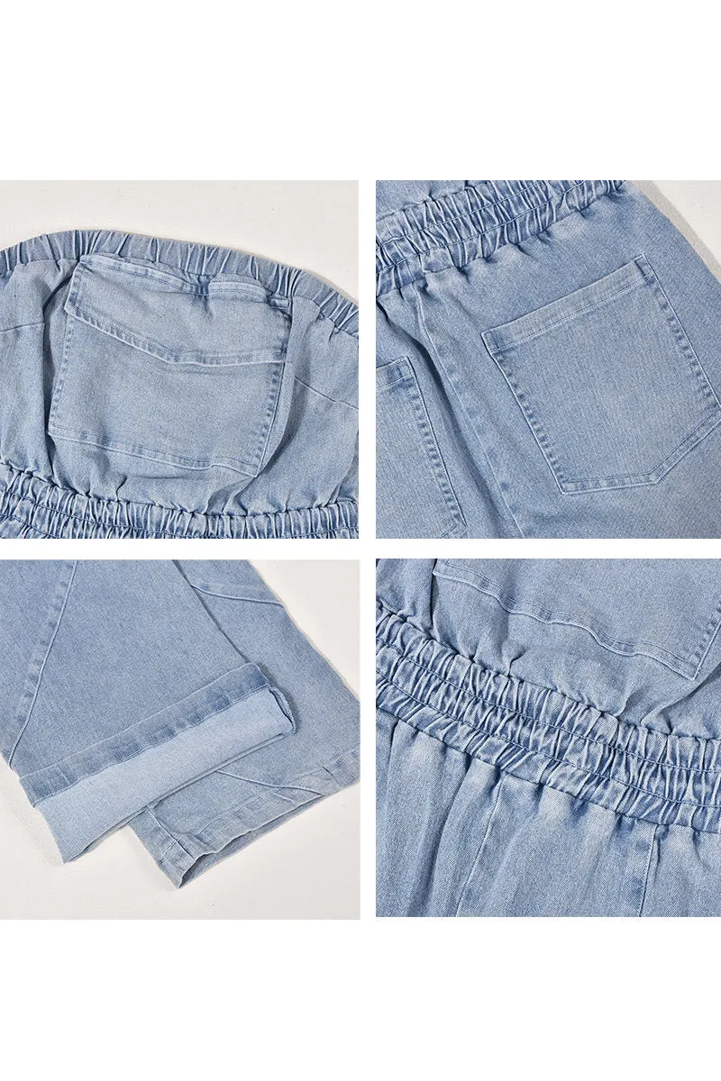 JE068 Strapless Denim Jumpsuits