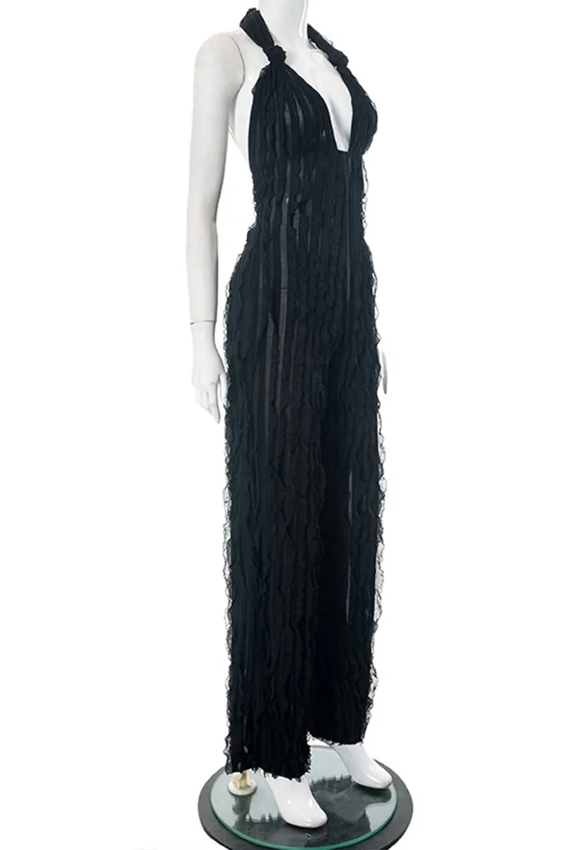 JE073 Ruffle Mesh Jumpsuits