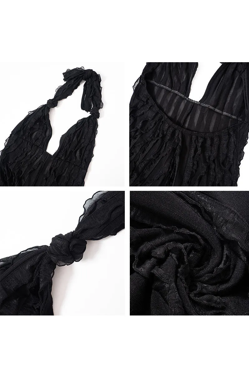 JE073 Ruffle Mesh Jumpsuits