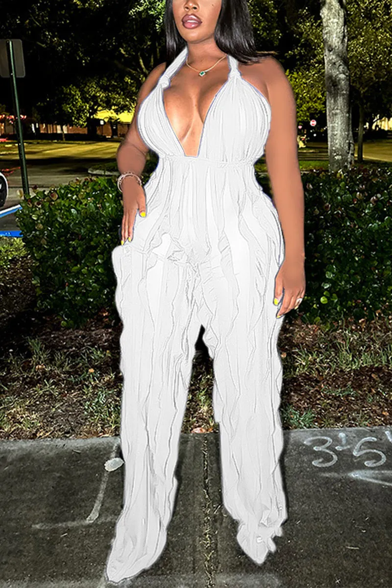 JE073 Ruffle Mesh Jumpsuits