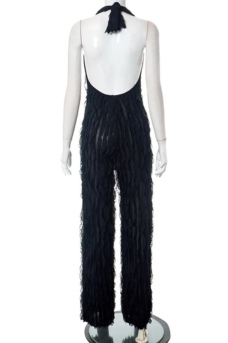 JE073 Ruffle Mesh Jumpsuits