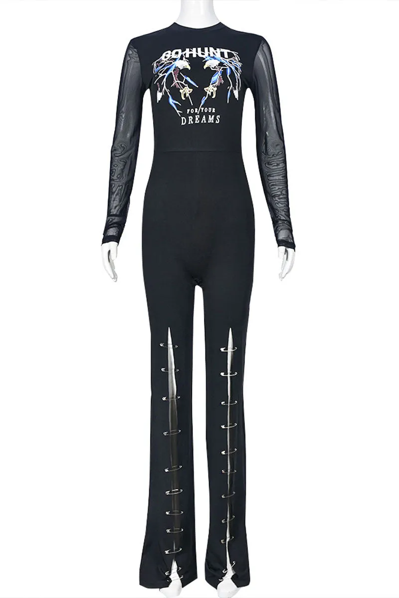 JF0108 Long Sleeve Graphic Jumpsuits