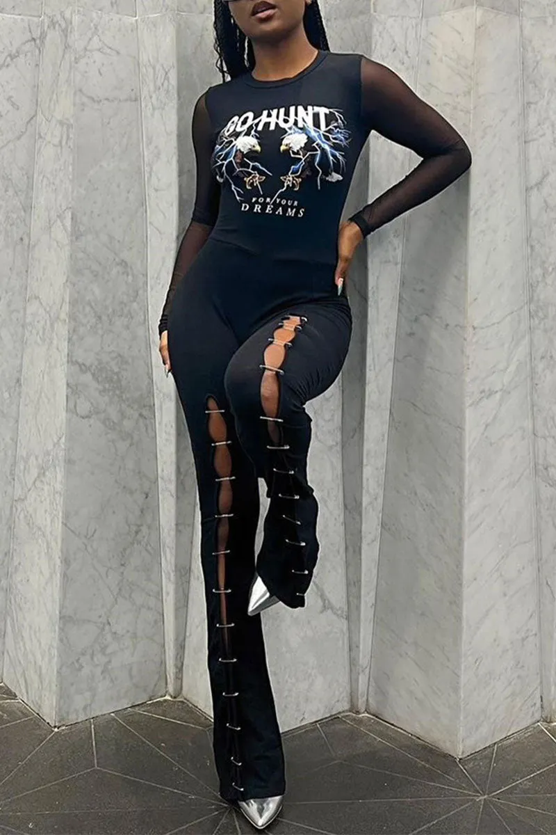 JF0108 Long Sleeve Graphic Jumpsuits