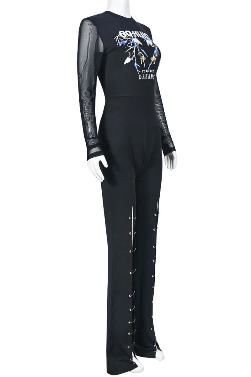 JF0108 Long Sleeve Graphic Jumpsuits