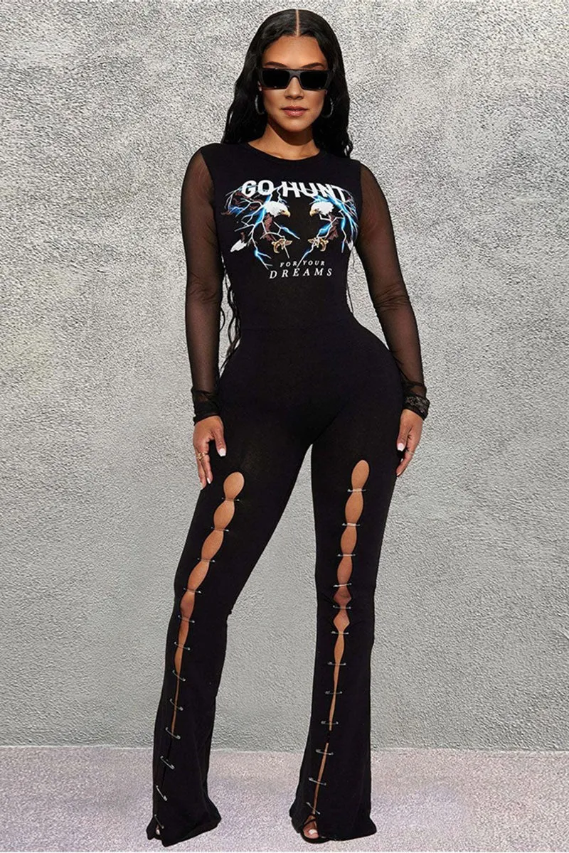 JF0108 Long Sleeve Graphic Jumpsuits