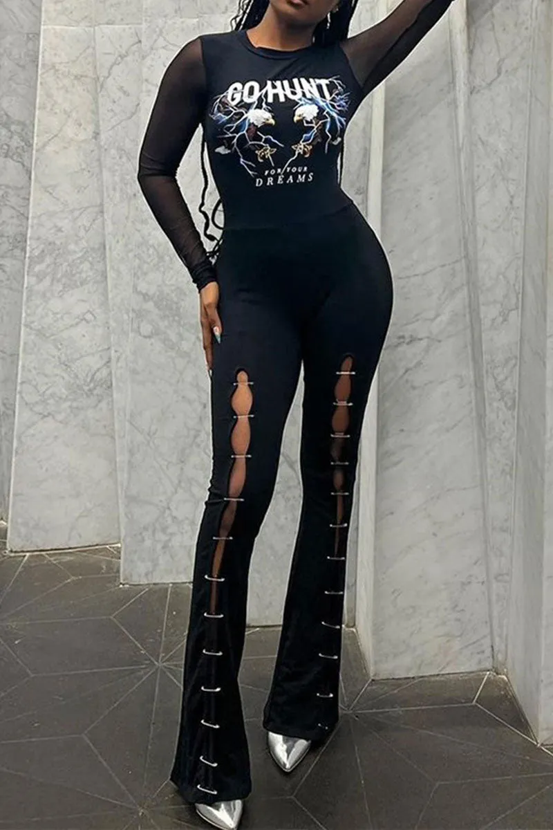 JF0108 Long Sleeve Graphic Jumpsuits