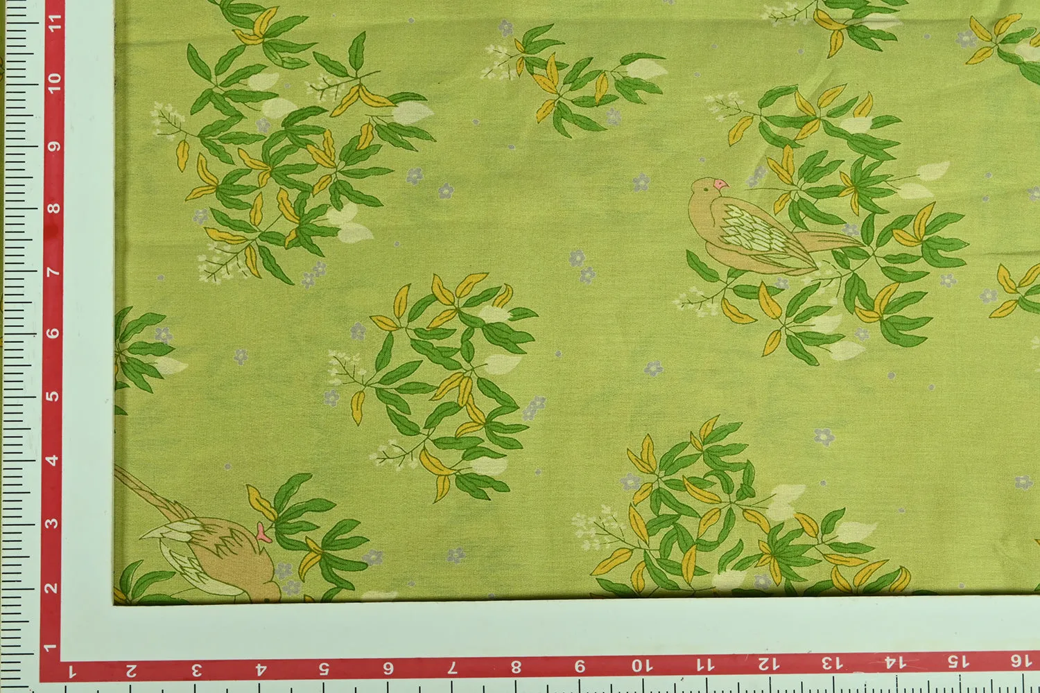 Lime Green Floral Printed Chanderi Cotton Silk Fabric